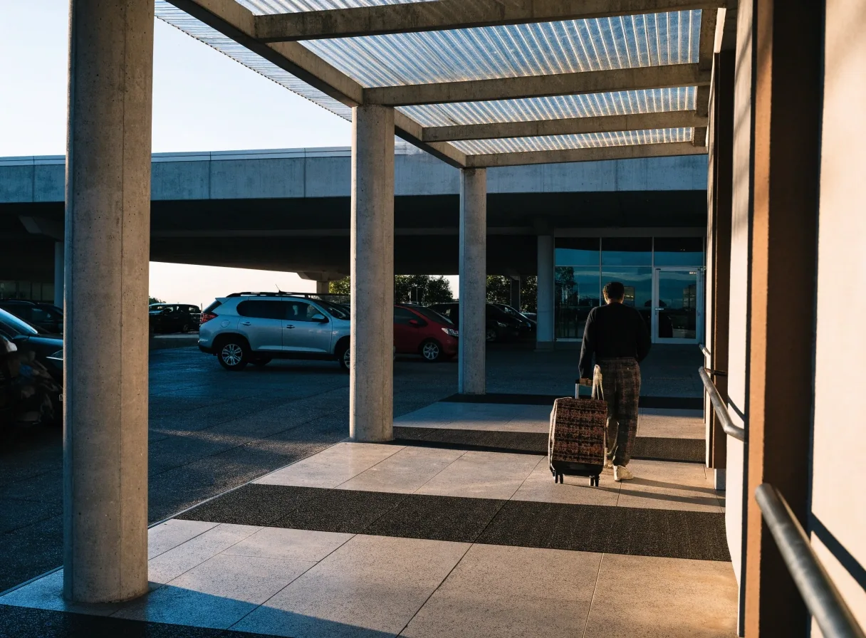 Undercover multi-level car park bays at Brisbane Airport under flat fluorescent light