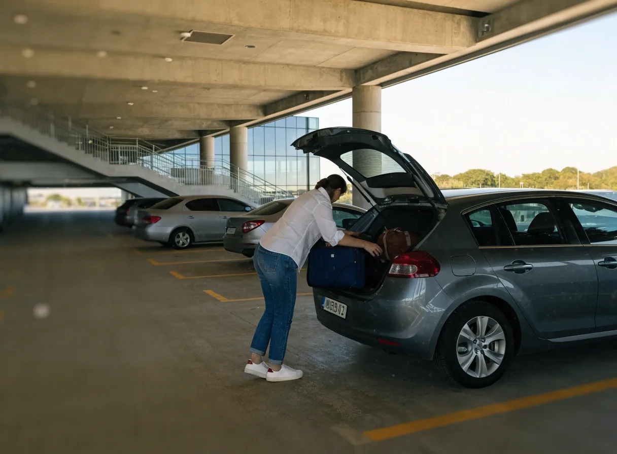 Undercover parking bays beneath a concrete slab inside a terminal car park